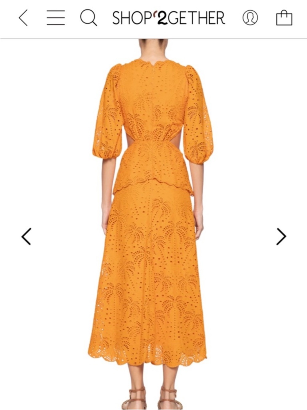 FARM Rio Mustard Yellow Eyelet Midi Dress with Cutout Waist - Picture 3 of 6